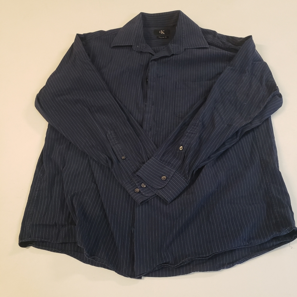 Dark blue Calvin Klein Long Sleeve Button Down Dress Shirt Size XL 17 34/35